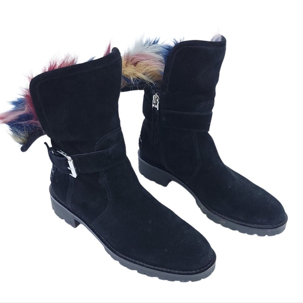 Sam Edelman Jeanine Black Suede Leather Zip Up Boots 6.5 Faux Fur Interior